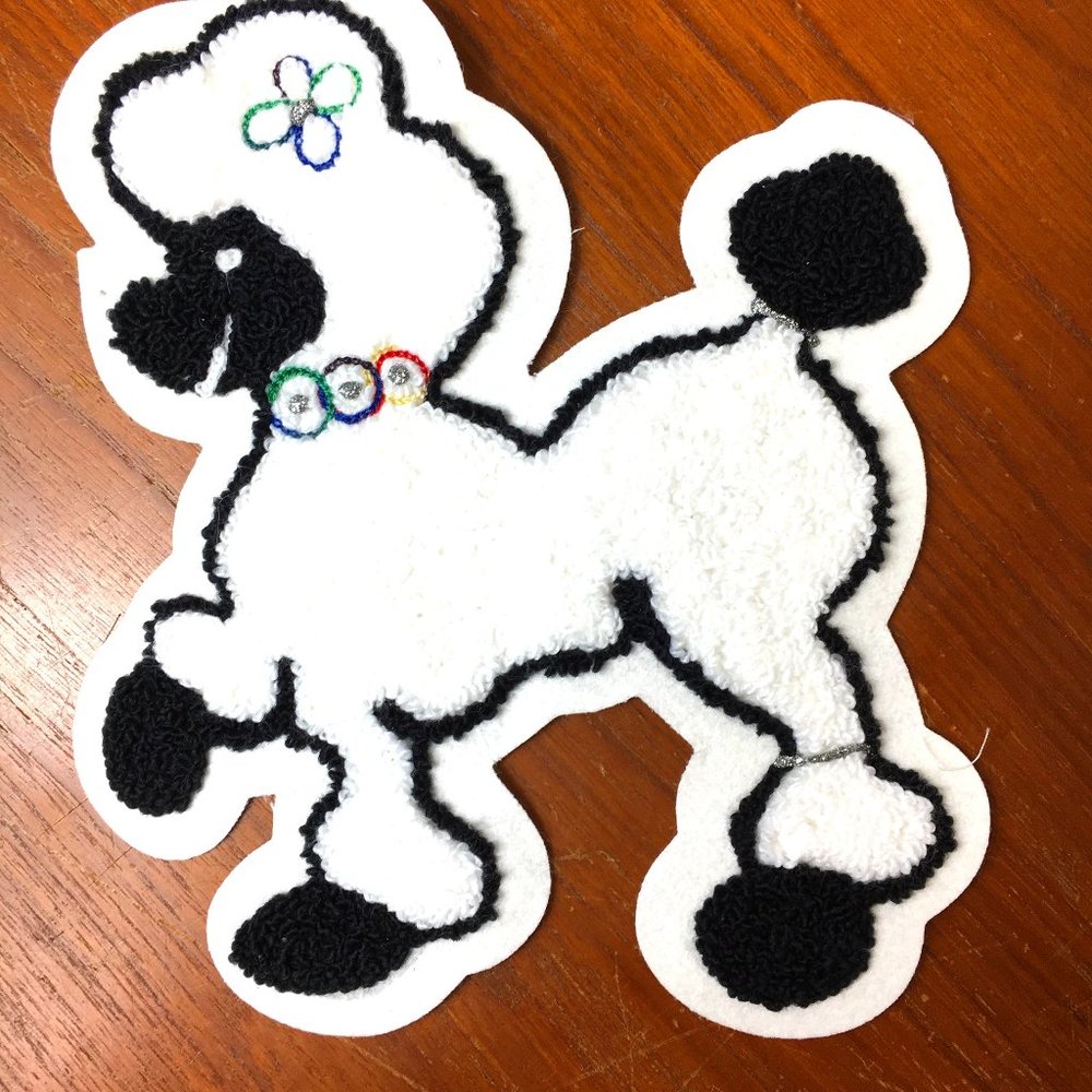 50’s POODLE White Chenille 8" Applique Facing Left Vintage NOS